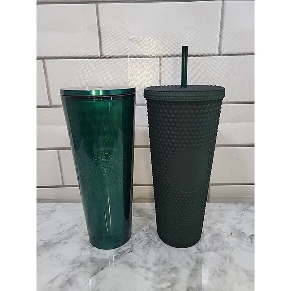 Starbucks 24oz Studded &  Metallic Cups Tumblers (2) GREEN *READ - Picture 1 of 8